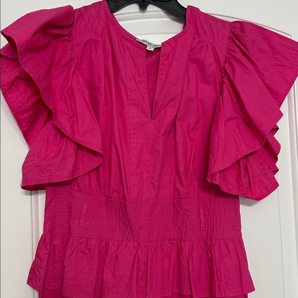 Vibrant Pink Ruffle Sleeve Blouse